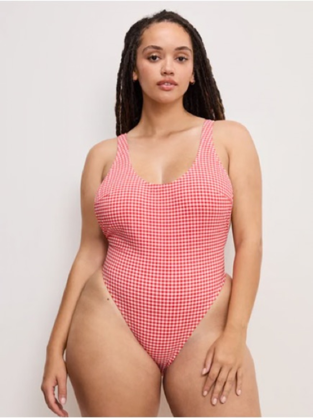 NWT Good American Gingham Khloe One-piece High-Leg Swimsuit Size 2XL
